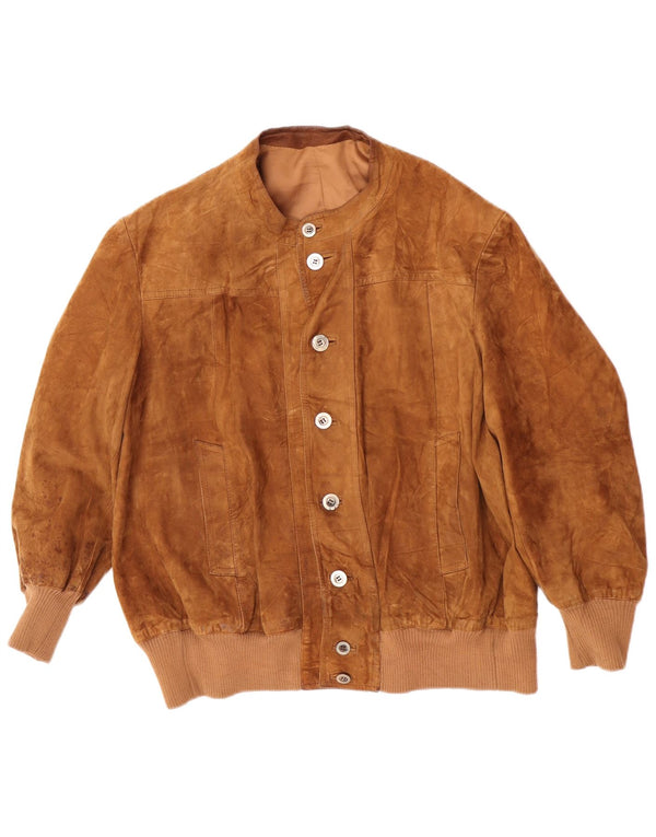 Vintage Damen Loose Fit Wildleder Bomberjacke UK 18 XL Braun Retro