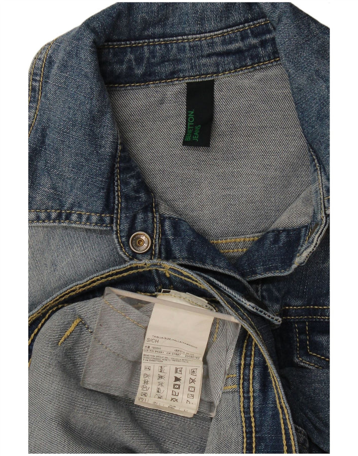 Benetton Womens Crop Denim Jacke UK 10 Small Blaue Baumwolle