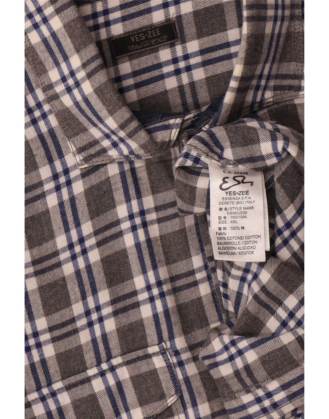 Yes Zee Herren-Flanellhemd 2XL, grau karierte Baumwolle