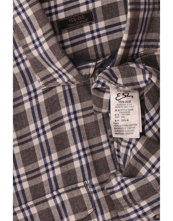 Yes Zee Herren-Flanellhemd 2XL, grau karierte Baumwolle