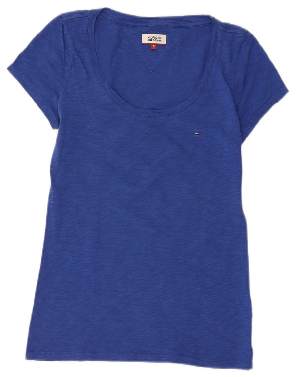 Tommy Hilfiger Damen T-Shirt Top UK 8 Small Blau meliert Baumwolle