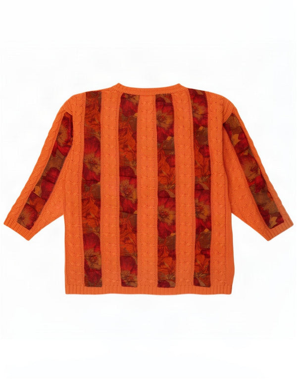 Vintage Damen-Pullover mit U-Boot-Ausschnitt, UK 14, mittelorange, geblümte Baumwolle