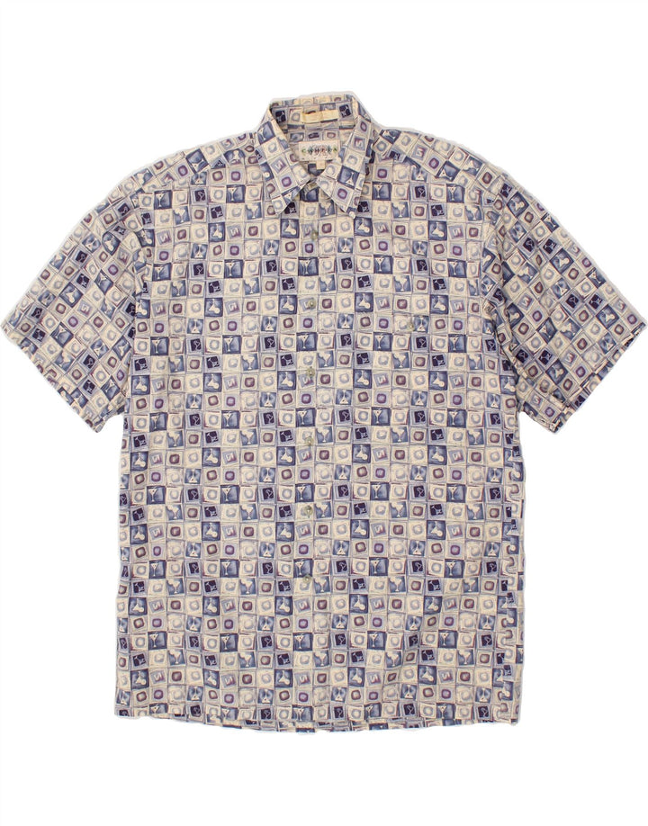 VINTAGE Mens Abstract Pattern Short Sleeve Shirt Medium Grey Cotton Vintage Vintage and Second-Hand Vintage from Messina Hembry 