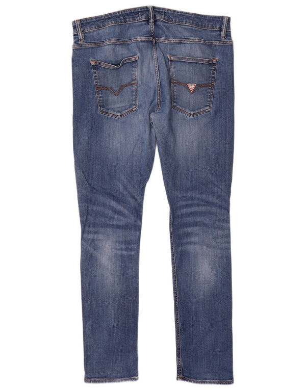 Guess Herren Chris Super Skinny Jeans W38 L32 Blaue Baumwolle