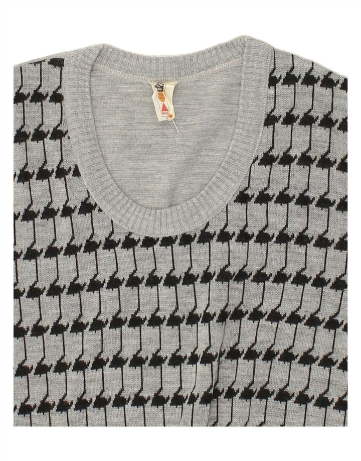 VINTAGE Womens Boat Neck Jumper Sweater IT 48 XL Grey Houndstooth Vintage Vintage and Second-Hand Vintage from Messina Hembry 