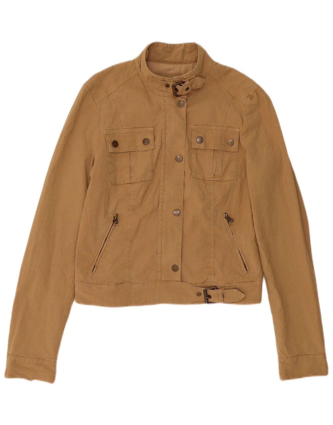 Massimo Dutti Damen Crop Utility Jacke UK 10 Small Braunes Leinen