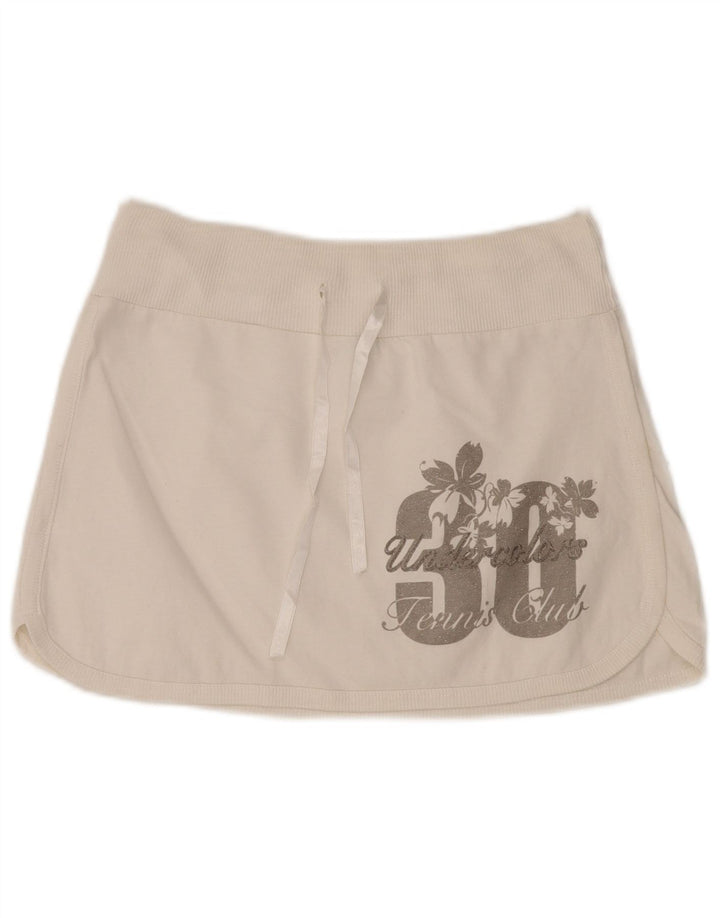 BENETTON Grafik-Mini-Tennisrock für Damen, UK 12, mittelweiß, geblümt