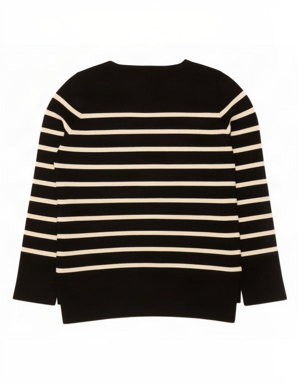 Zara Damen-Pullover mit U-Boot-Ausschnitt, Gr. 12, mittelschwarz, gestreift, Viskose