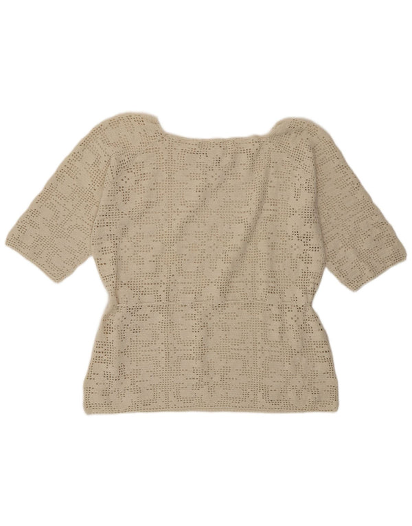 Vintage Damen Häkeltop 3/4 Ärmel UK 16 Large Beige