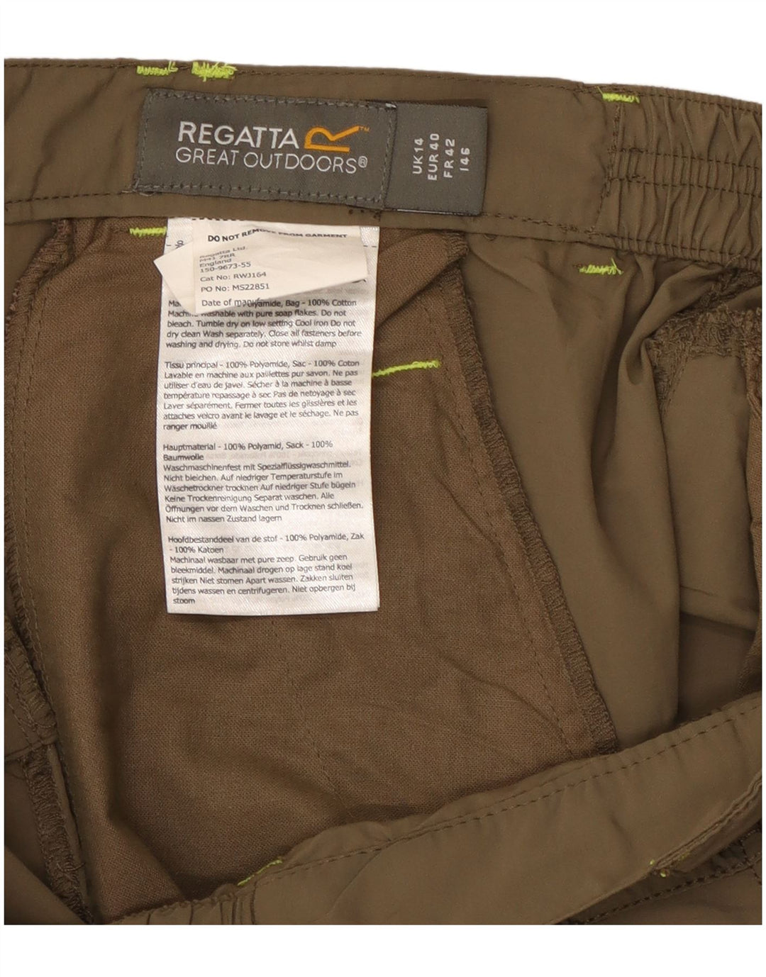 Regatta Damen Caprihose UK 14 Large W32 L19 Khaki Polyester