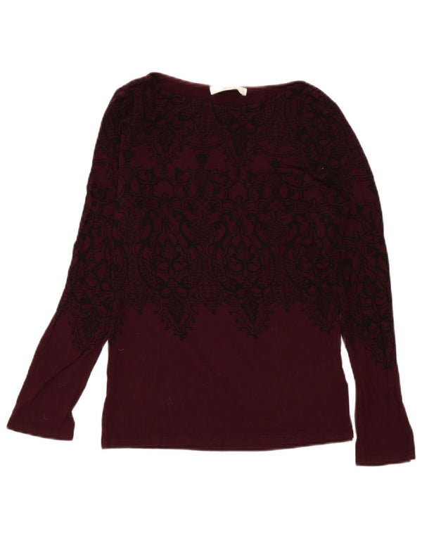 Oasis Damen Top Langarm UK 12 Medium Burgunder Paisley Viskose