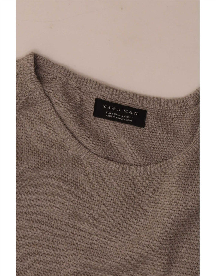 Zara Herren-Pullover mit U-Boot-Ausschnitt, Größe L, Grau