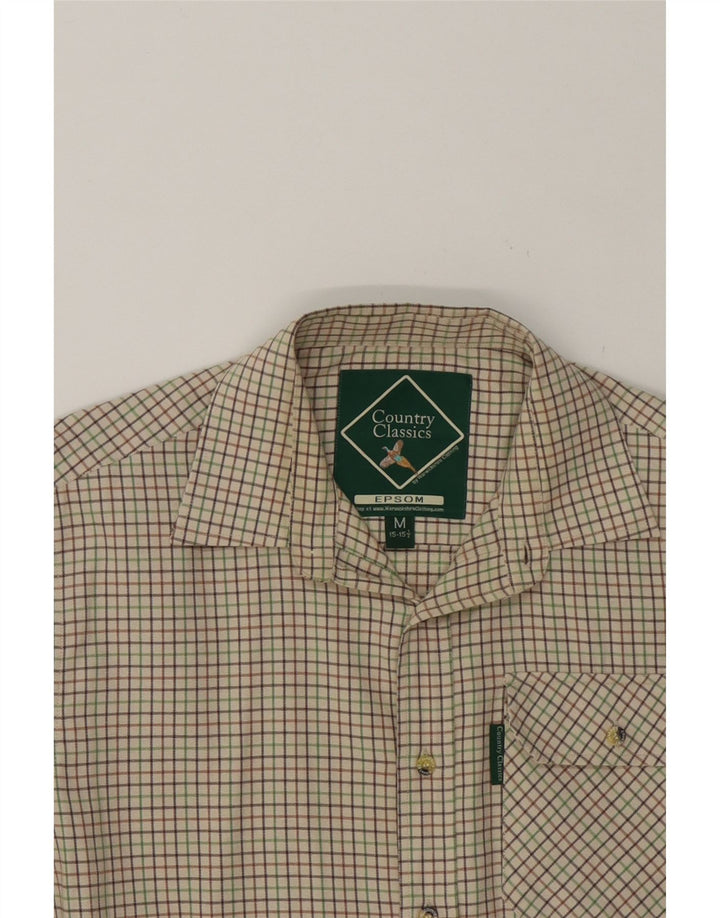VINTAGE Mens Shirt Medium Beige Check Polyester Vintage Vintage and Second-Hand Vintage from Messina Hembry 