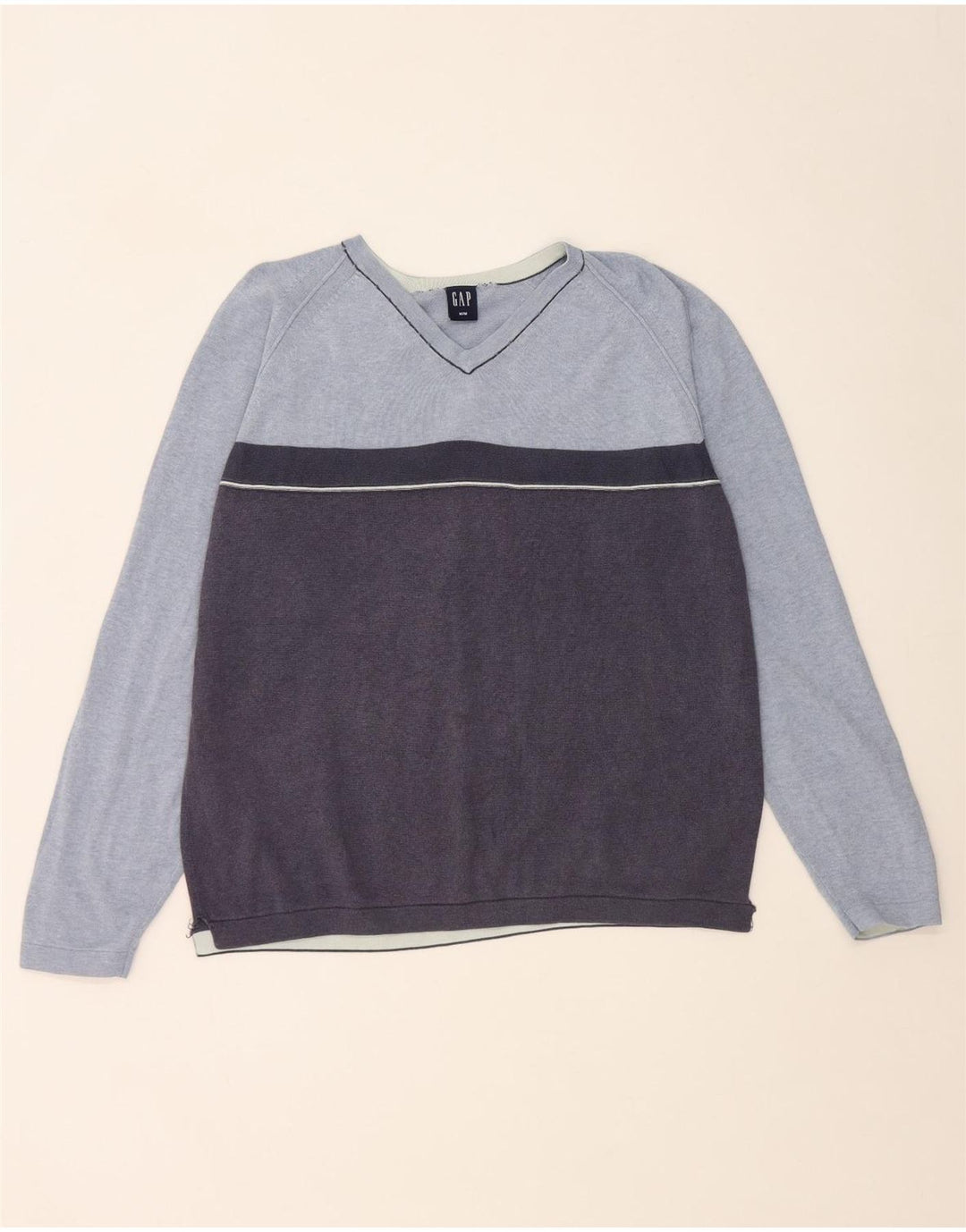 Gap Herren-Pullover mit V-Ausschnitt aus mittelblauer Colourblock-Baumwolle