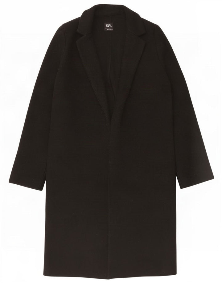 Zara Womens Open Overcoat UK 10 Small Schwarz Polyester