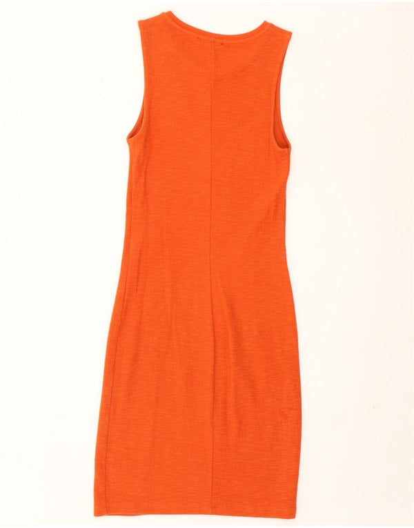 Zara Damen Ärmelloses Etuikleid UK 8 Small Orange Baumwolle