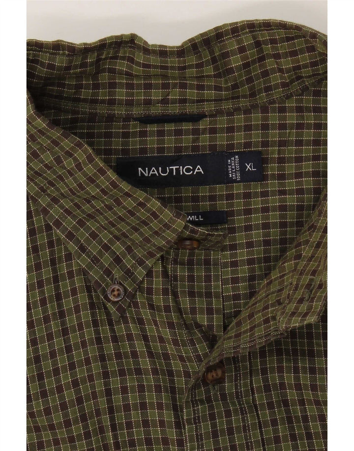 Nautica Herren-Flanellhemd XL, Khaki, kariert, Baumwolle