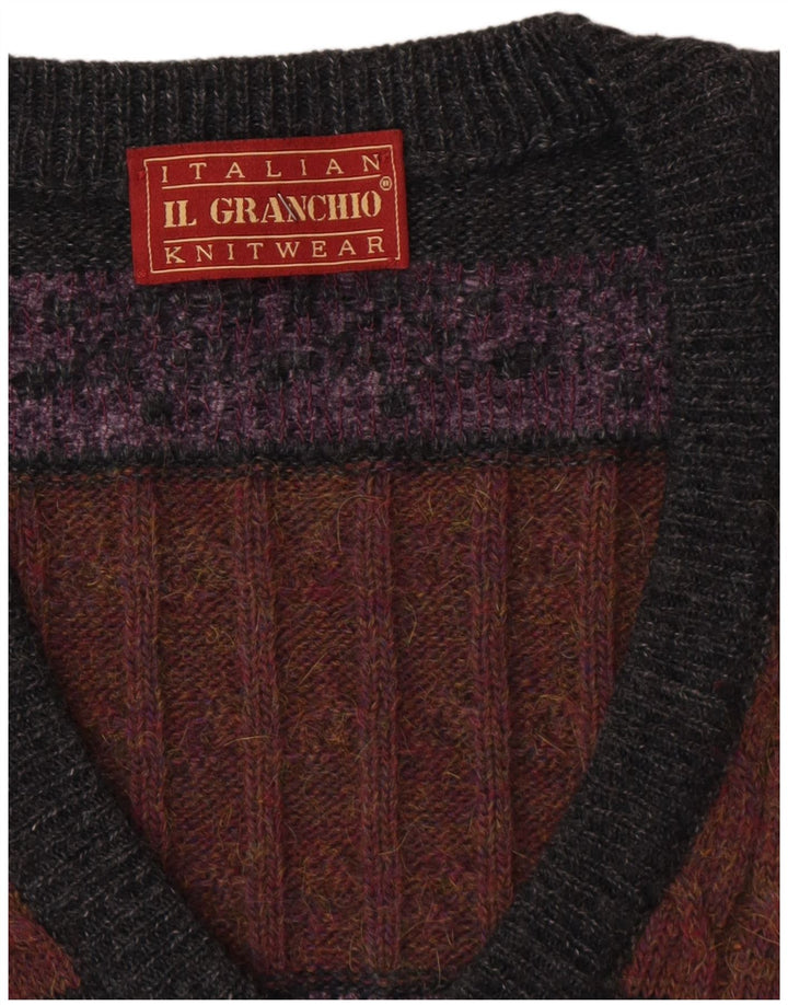 Il Granchio Herren-Pullover mit V-Ausschnitt, Größe L, Grau, Fair Isle