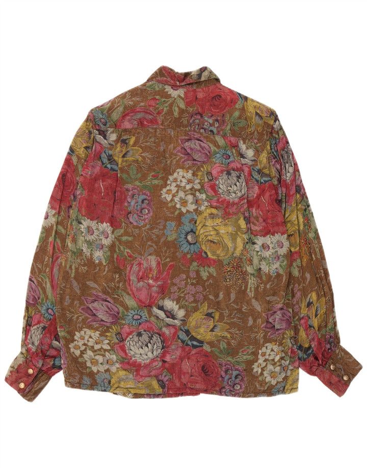Vintage Damen Hemdbluse UK 12 Medium Mehrfarbig Blumen Viskose