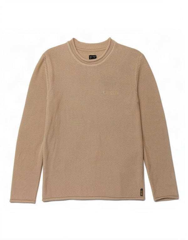 Armani Jeans Herren-Pullover mit Rundhalsausschnitt, Größe S, beige, Baumwolle
