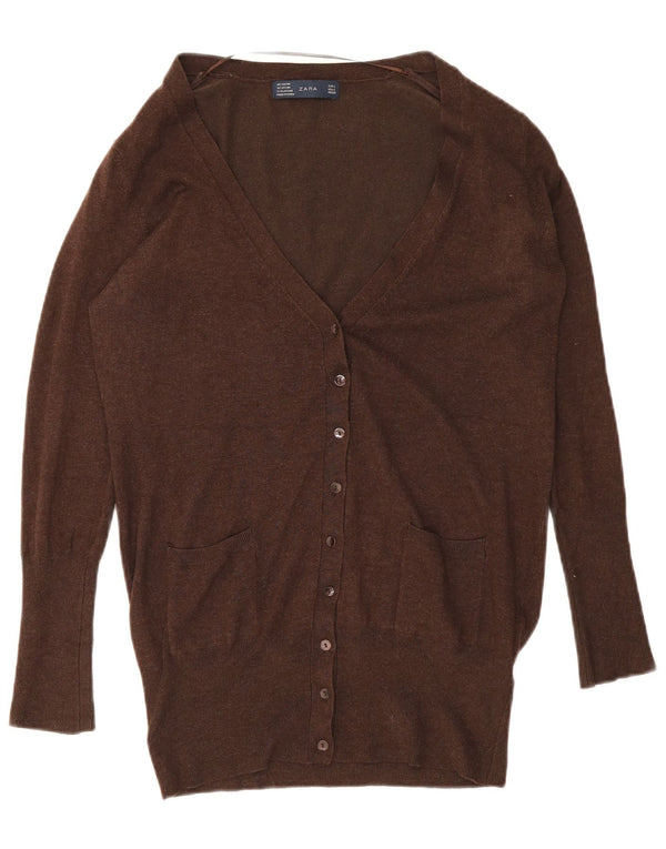 Zara Damen-Cardigan-Pullover UK 14 Large Braun Rayon