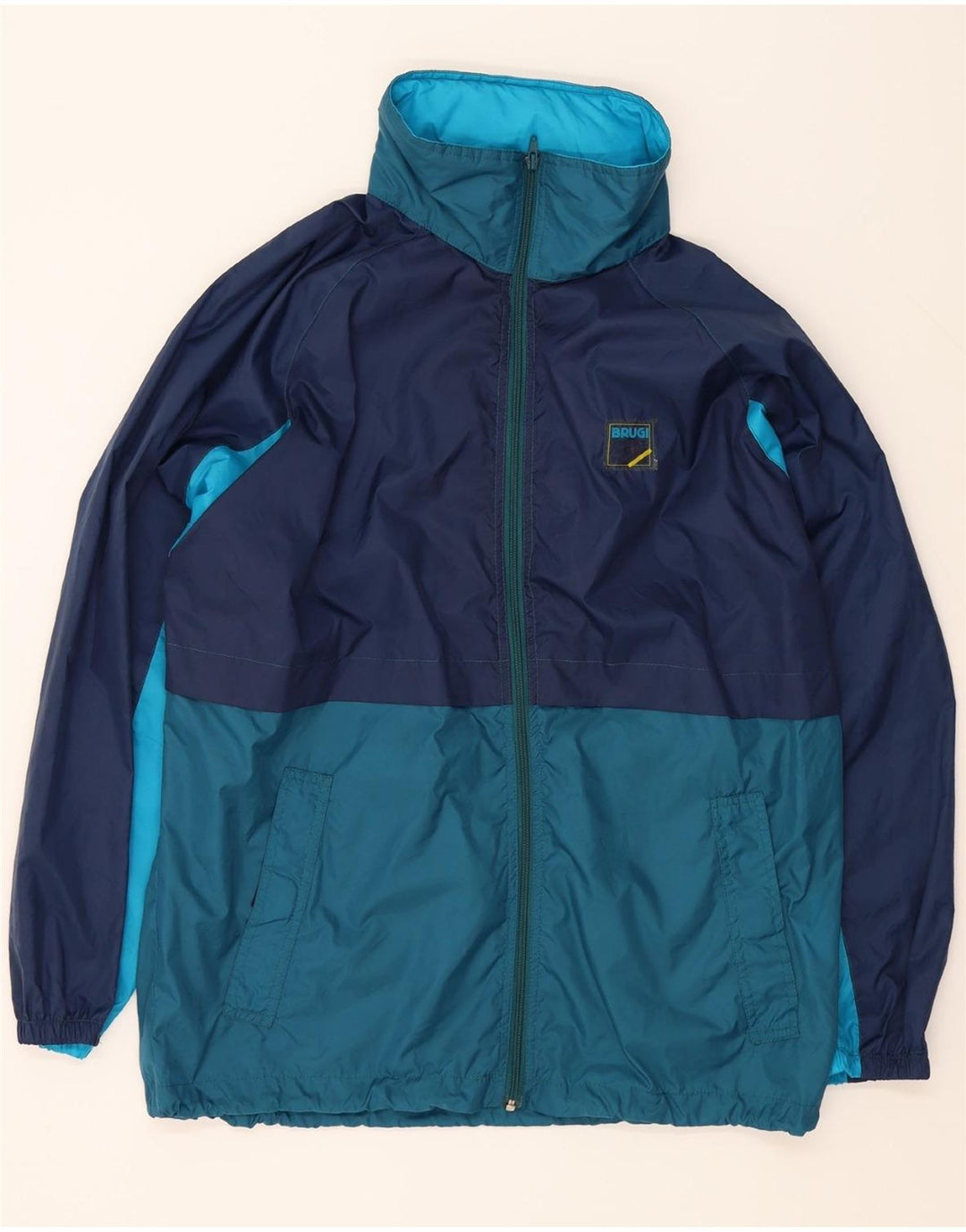 BRUGI Mens Rain Jacket UK 38 Medium Navy Blue Colourblock Polyamide Vintage Brugi and Second-Hand Brugi from Messina Hembry 