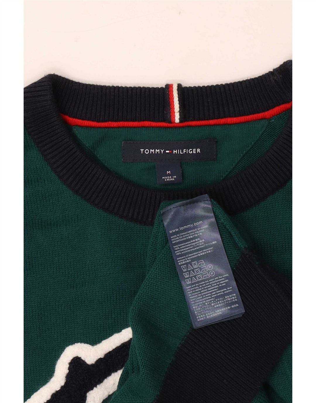 Tommy Hilfiger Herren-Pullover mit Rundhalsausschnitt, Mittelgrün, Farbblock