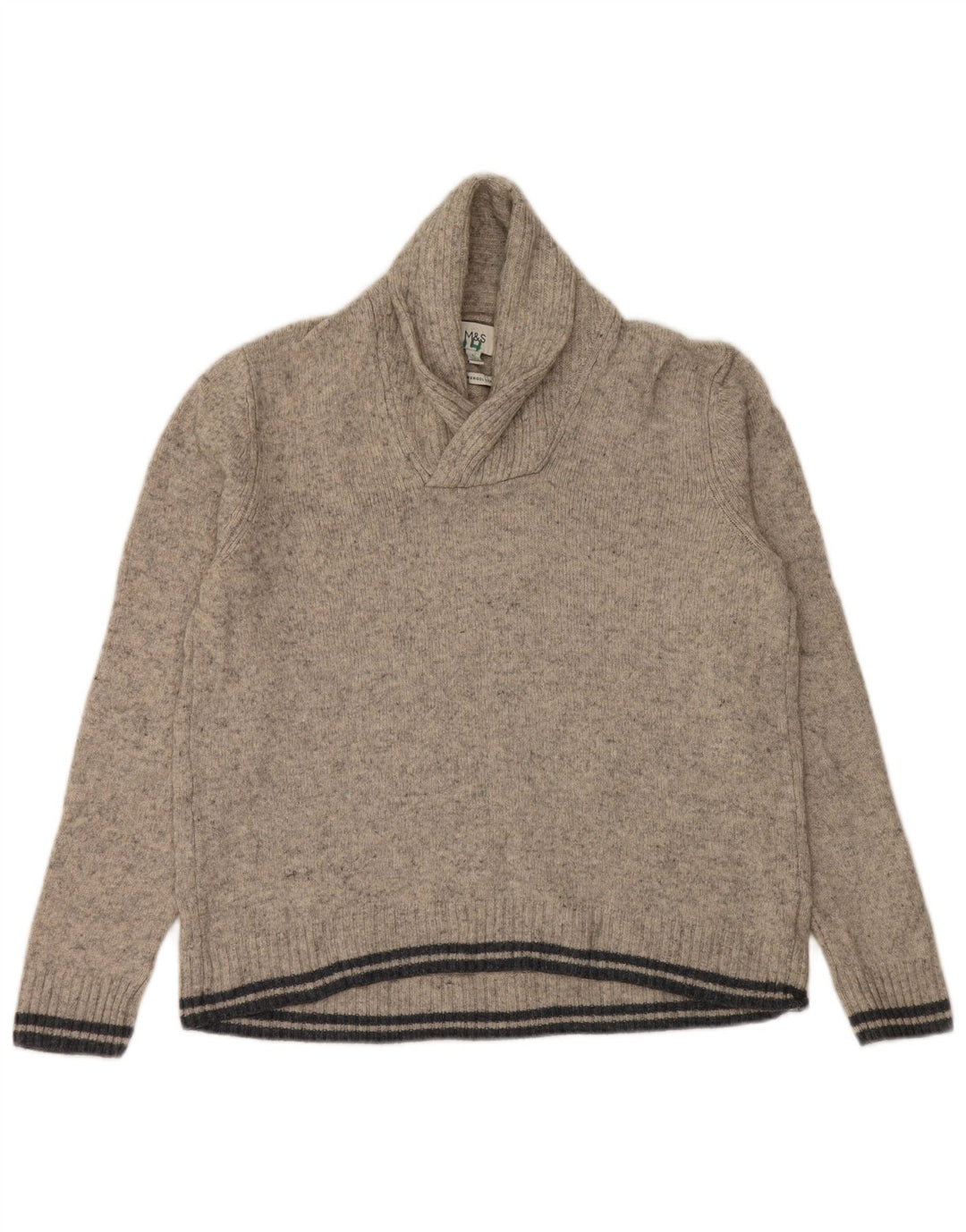 Marks & Spencer Herren-Pullover mit Schalkragen, groß, grau gesprenkelte Wolle