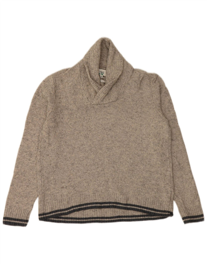 Marks & Spencer Herren-Pullover mit Schalkragen, groß, grau gesprenkelte Wolle