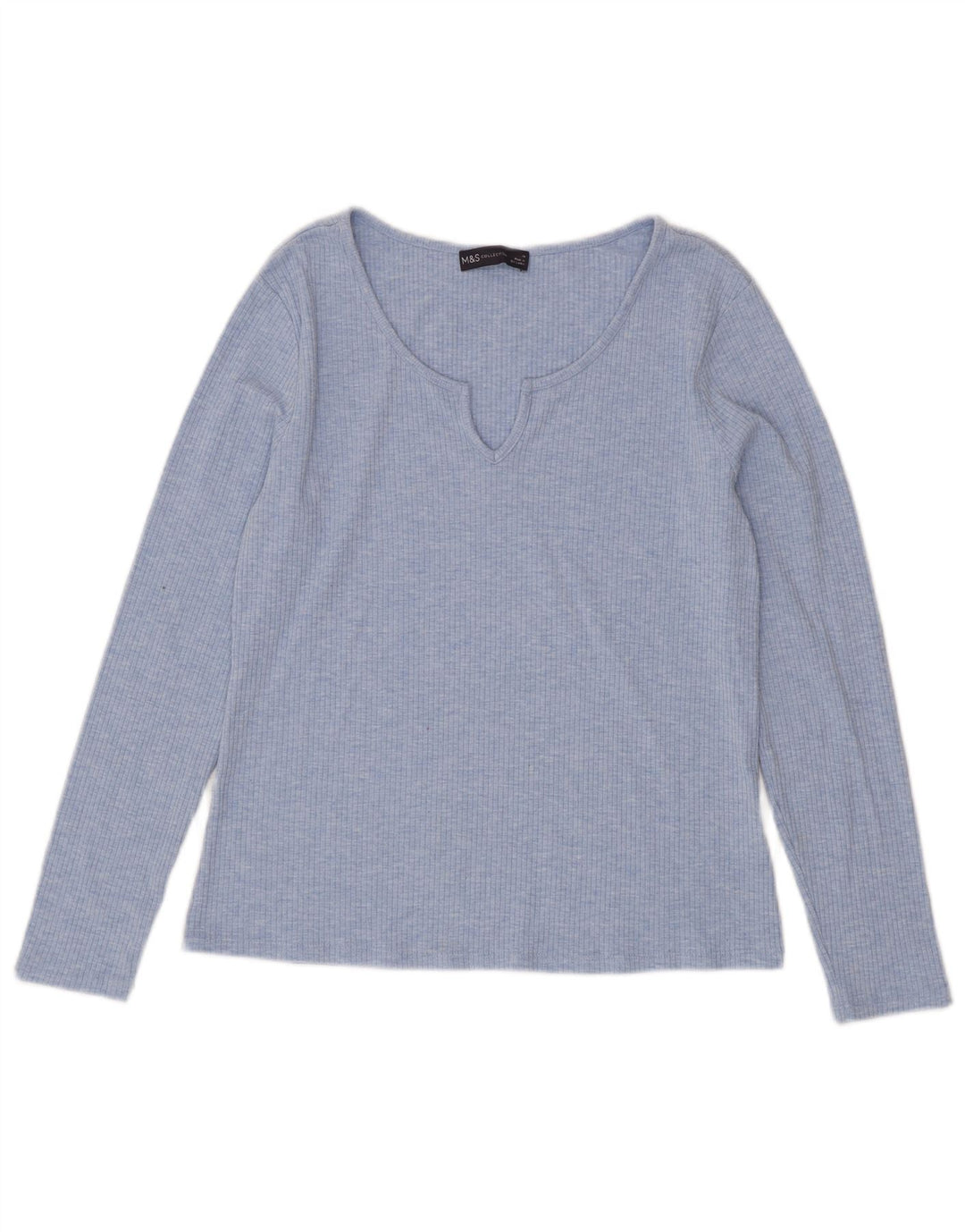 Marks & Spencer Damen Top Langarm UK 14 Large Blau Polyester