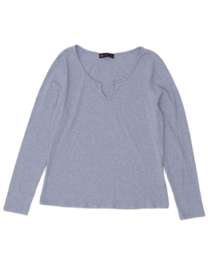 Marks & Spencer Damen Top Langarm UK 14 Large Blau Polyester