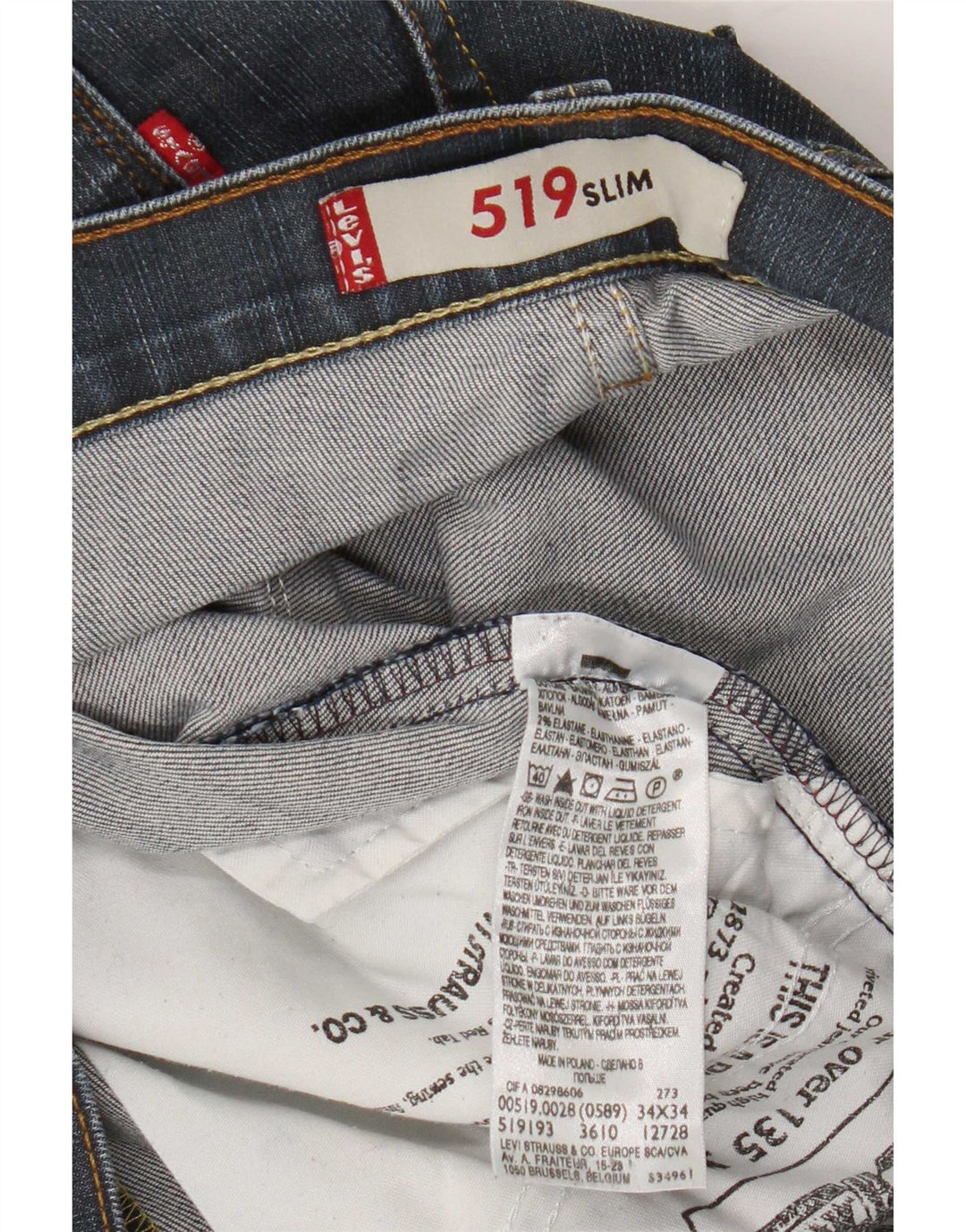 Levi's Herren 519 Slim Jeans W34 L34 Blaue Baumwolle