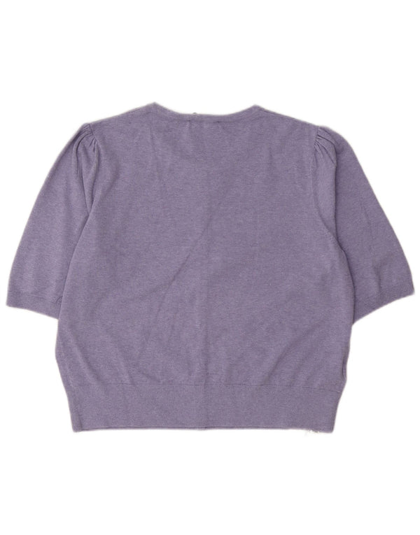 Laura Ashley Damen Kurzarm-Bolero-Pullover UK 16 Large Lila Baumwolle