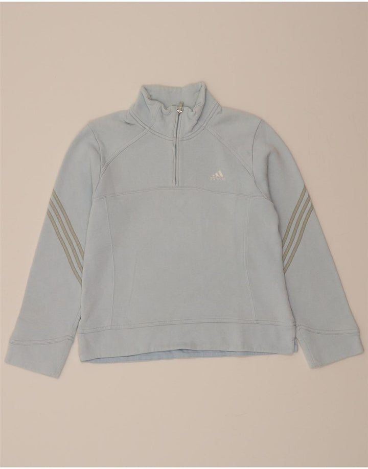 ADIDAS Womens Zip Neck Sweatshirt Jumper UK 12 Medium Blue Cotton Vintage Adidas and Second-Hand Adidas from Messina Hembry 