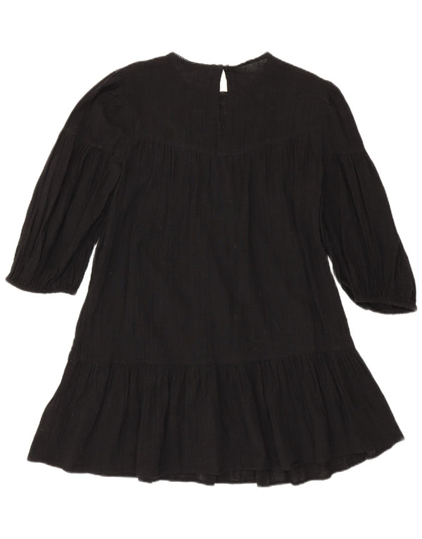 Zara Damen-Kleid mit 3/4-Ärmeln, gestuftes Kleid, Gr. 10, Größe S, Schwarz, Blumenmuster, Baumwolle