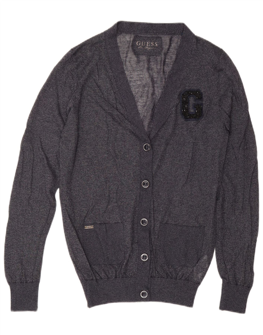 Guess Damen-Cardigan-Pullover UK 14 Mittelmarineblaue Viskose