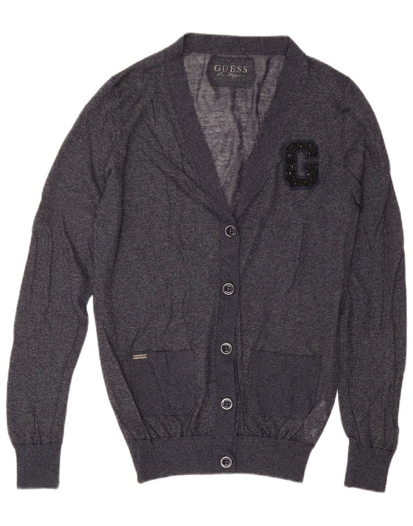 Guess Damen-Cardigan-Pullover UK 14 Mittelmarineblaue Viskose