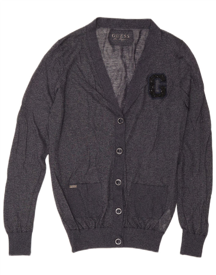 Guess Damen-Cardigan-Pullover UK 14 Mittelmarineblaue Viskose