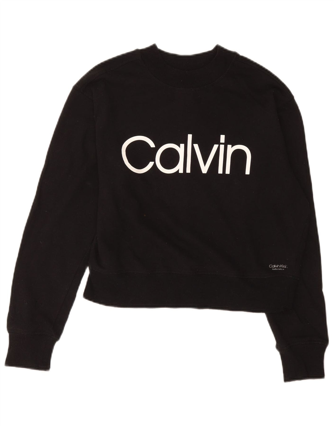 Calvin Klein Damen Crop Graphic Sweatshirt Pullover UK 12 Medium Schwarz