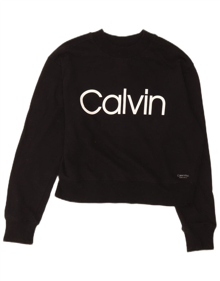 Calvin Klein Damen Crop Graphic Sweatshirt Pullover UK 12 Medium Schwarz