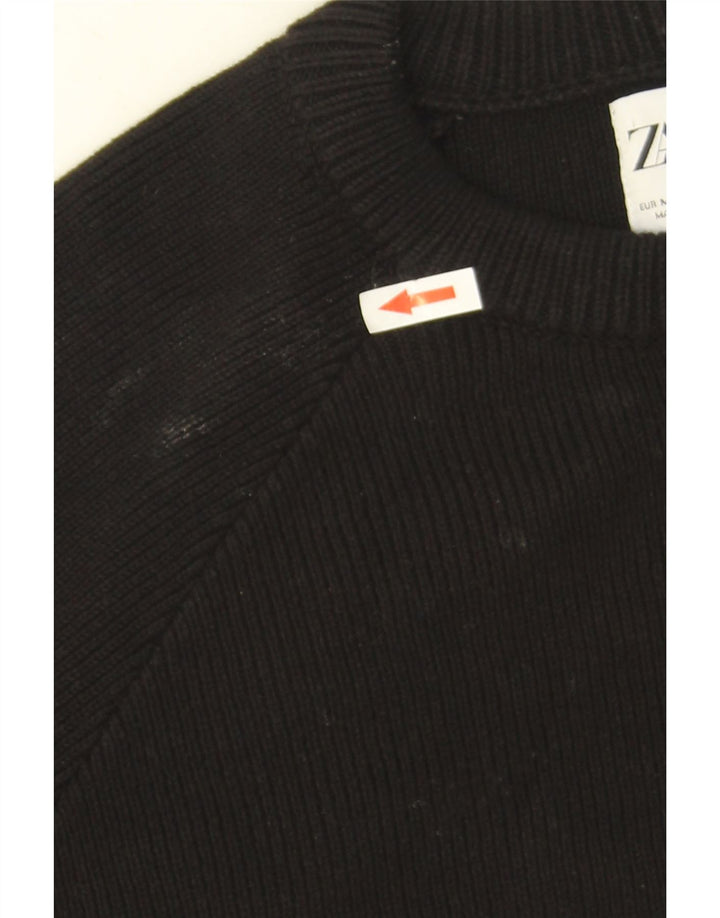 Zara Herren-Pullover mit Rundhalsausschnitt, mittlere schwarze Baumwolle