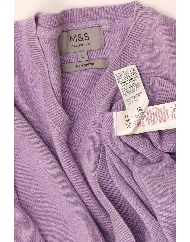 Marks & Spencer Herren-Pullover mit V-Ausschnitt, Größe L, Baumwolle, Lila