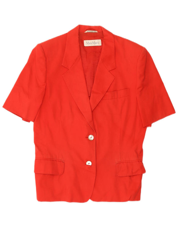 Max Mara Damen-Blazer mit 2 Knöpfen, kurzärmelig, UK 14, Größe L, Rot, Baumwolle