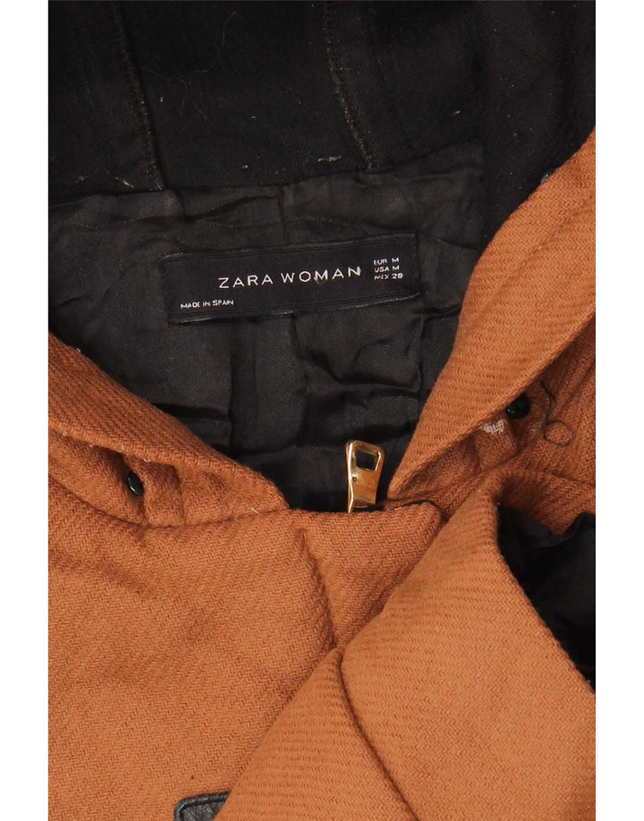 Zara Damen Kapuzen-Dufflejacke UK 14 Mittelbraune Wolle