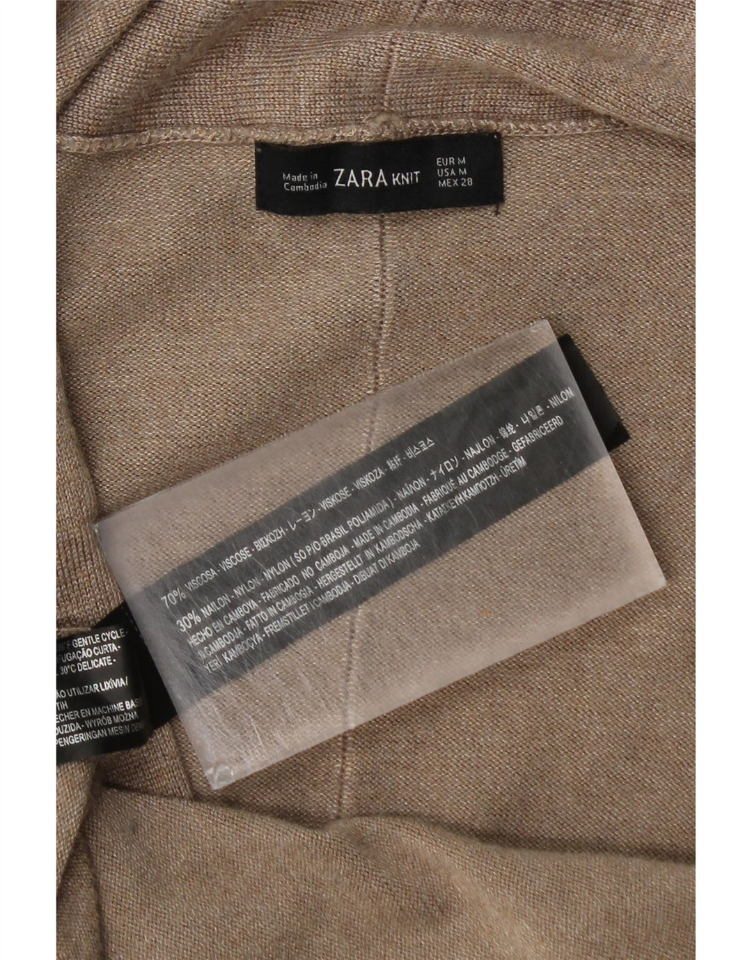 Zara Damen Longline Open Cardigan Pullover UK 12 Mittelbeige Viskose