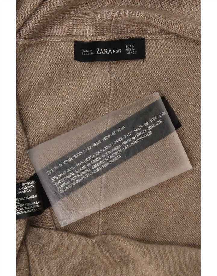 Zara Damen Longline Open Cardigan Pullover UK 12 Mittelbeige Viskose