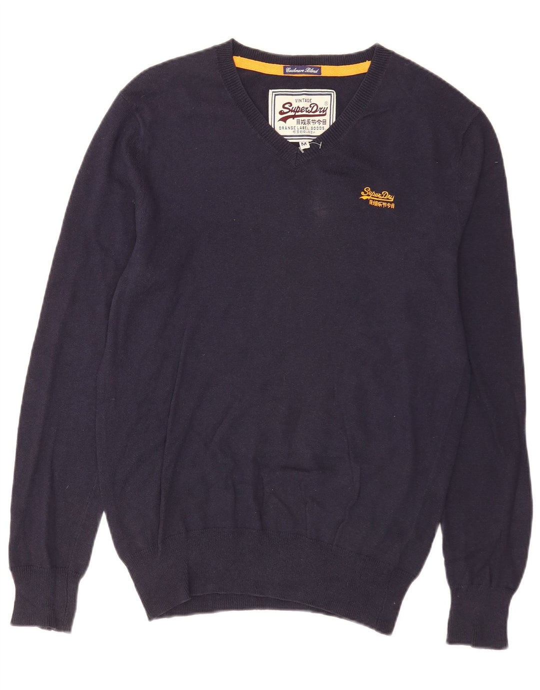 Superdry Herren-Pullover mit V-Ausschnitt aus mittelblauer Baumwolle
