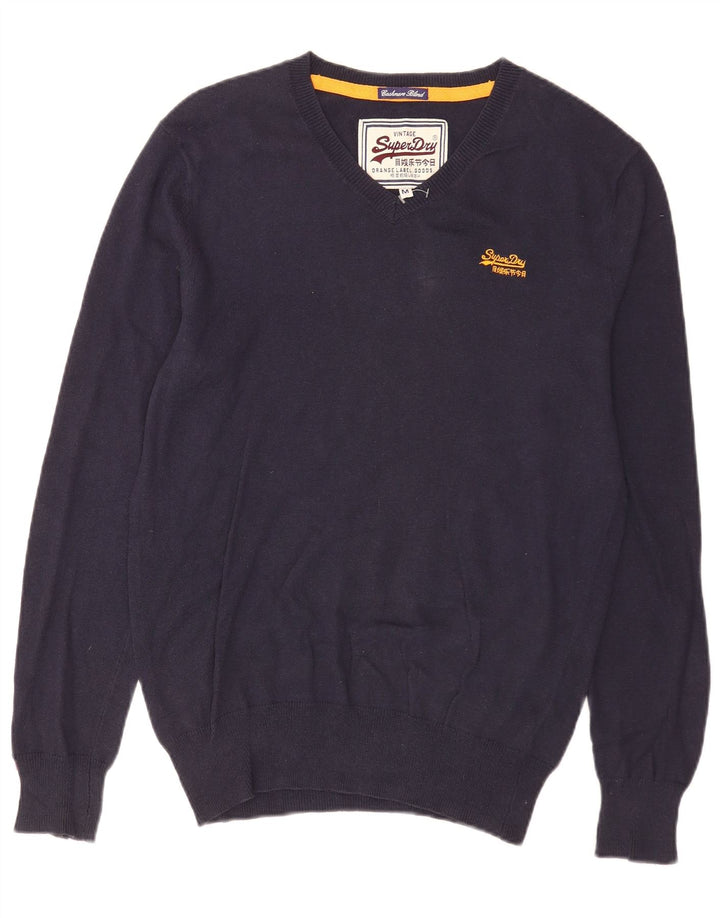 Superdry Herren-Pullover mit V-Ausschnitt aus mittelblauer Baumwolle