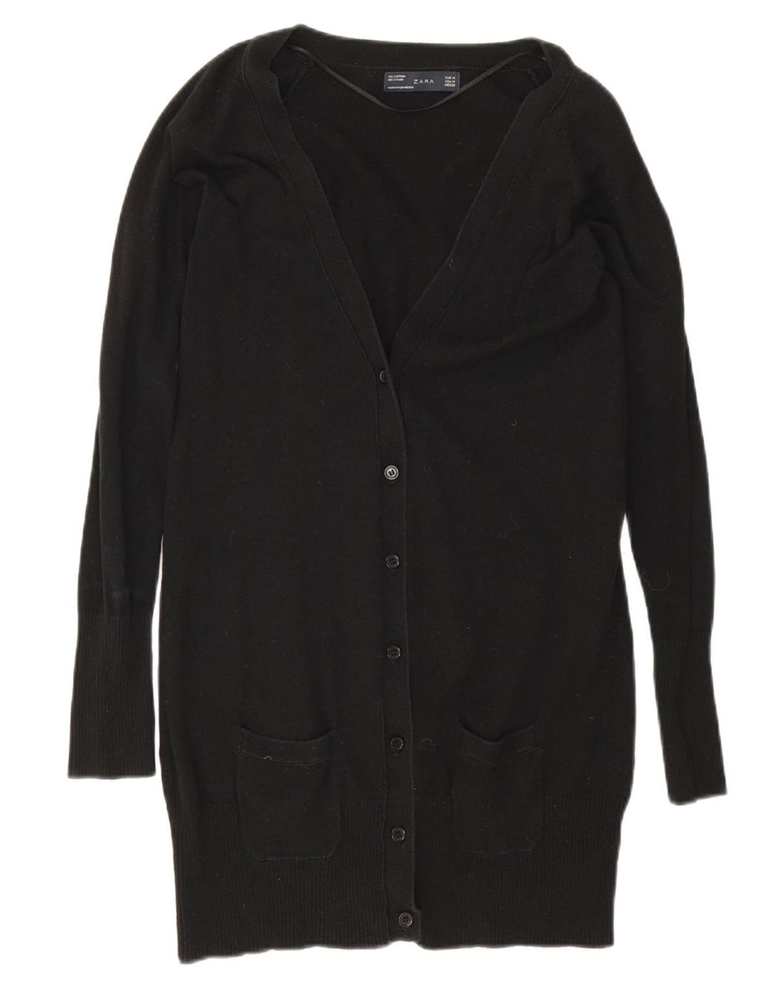 Zara Damen Longline-Cardigan-Pullover UK 12 Mittelschwarze Baumwolle
