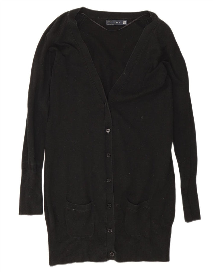 Zara Damen Longline-Cardigan-Pullover UK 12 Mittelschwarze Baumwolle